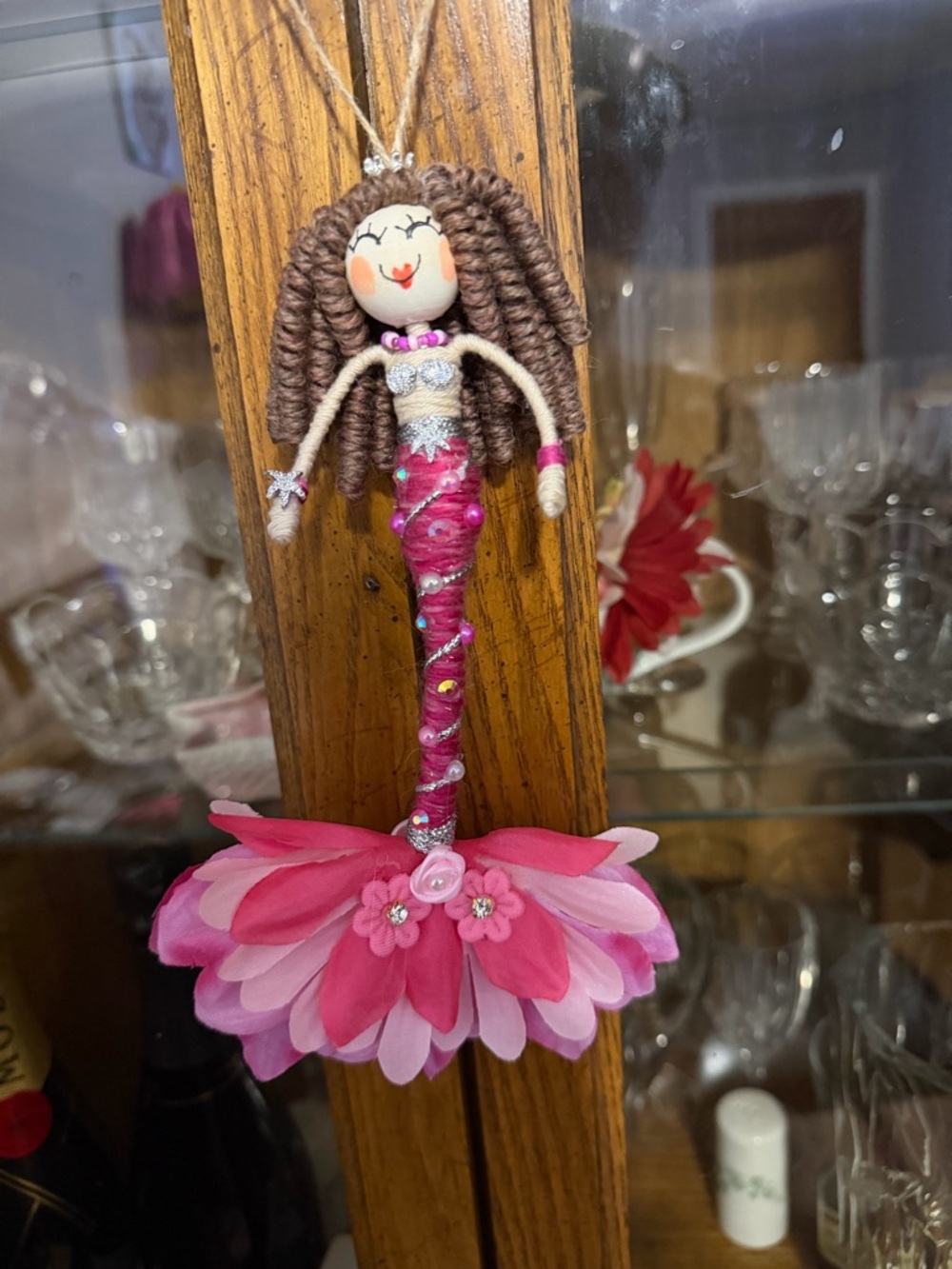 Handmade Pink Floral Mermaid Ornament - Home Accents